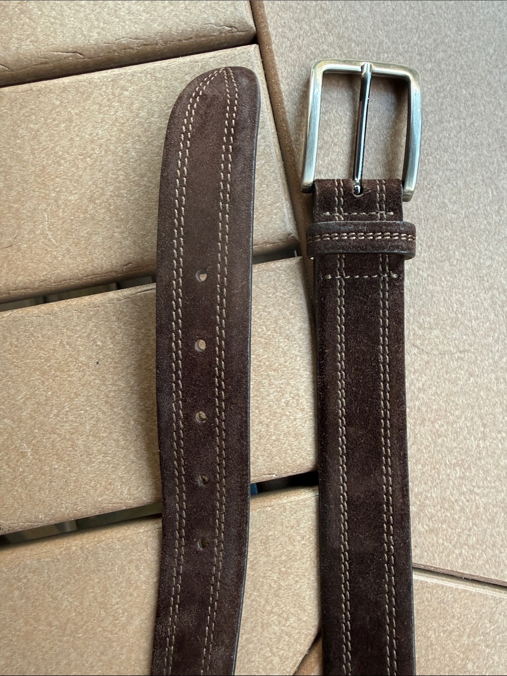 Paul Fredrick Brown Suede Leather Belt